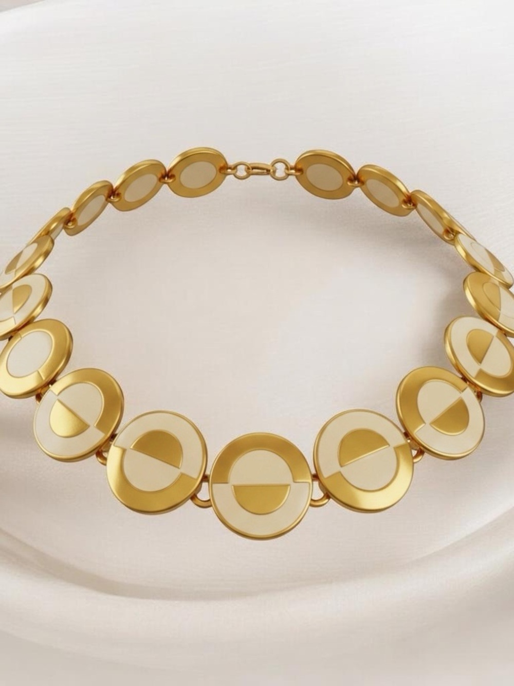 Vintage Anne Klein Gold Tone Cream Enamel Geometric Statement Necklace
